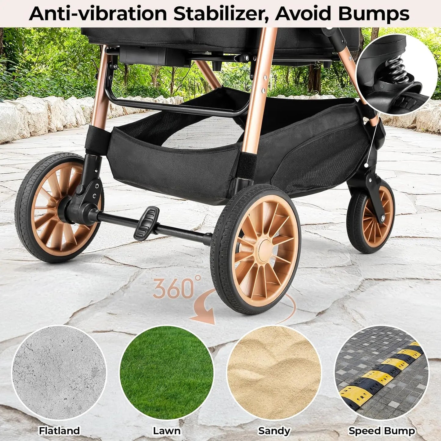 360° High Wheels Transport Foldable Cat Pet Stroller 