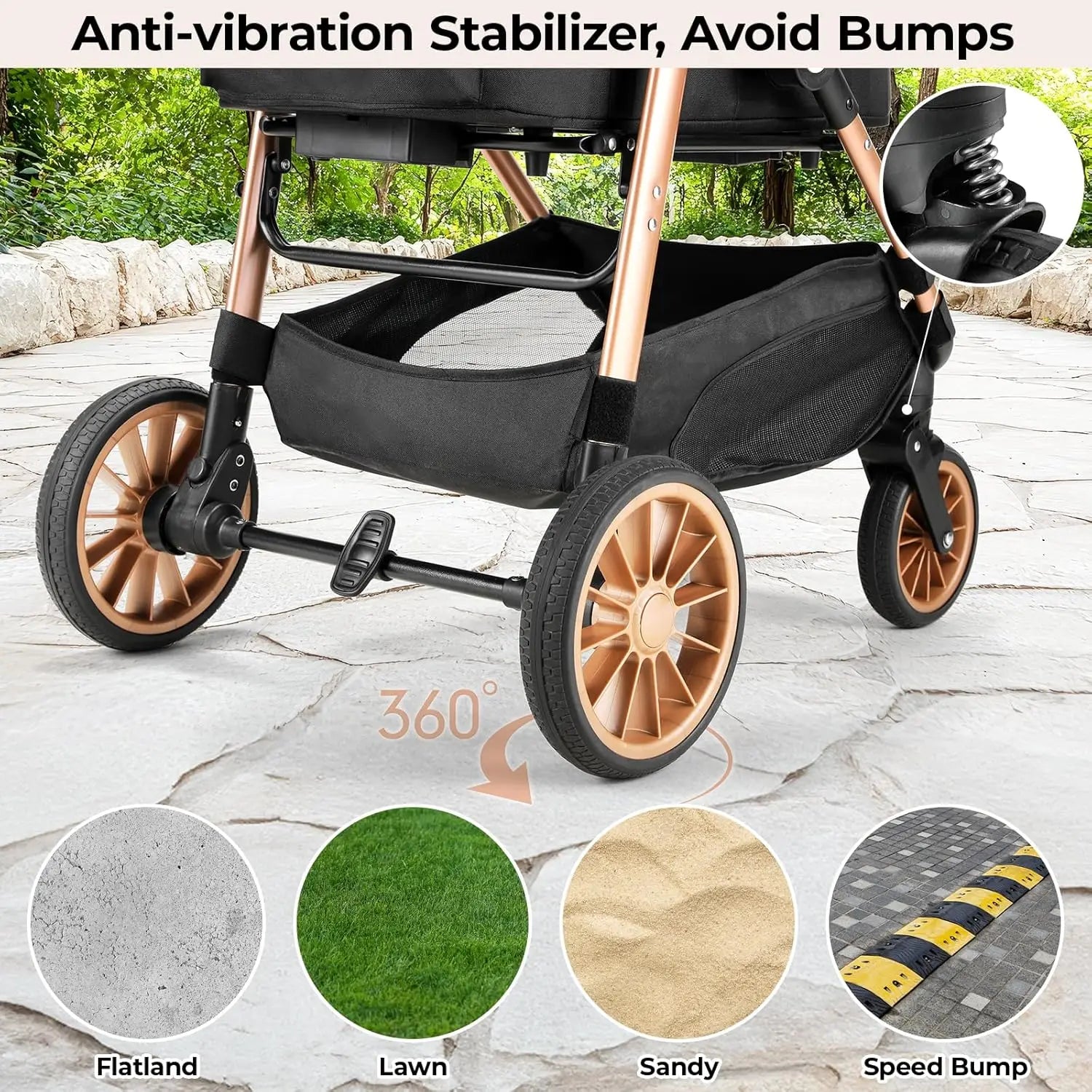 360° High Wheels Transport Foldable Cat Pet Stroller 