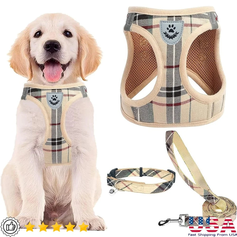 Adjustable No Pull Dog Harness Collar Leash Set Breathable Soft Pet Gear for Small Medium Dogs and Cats