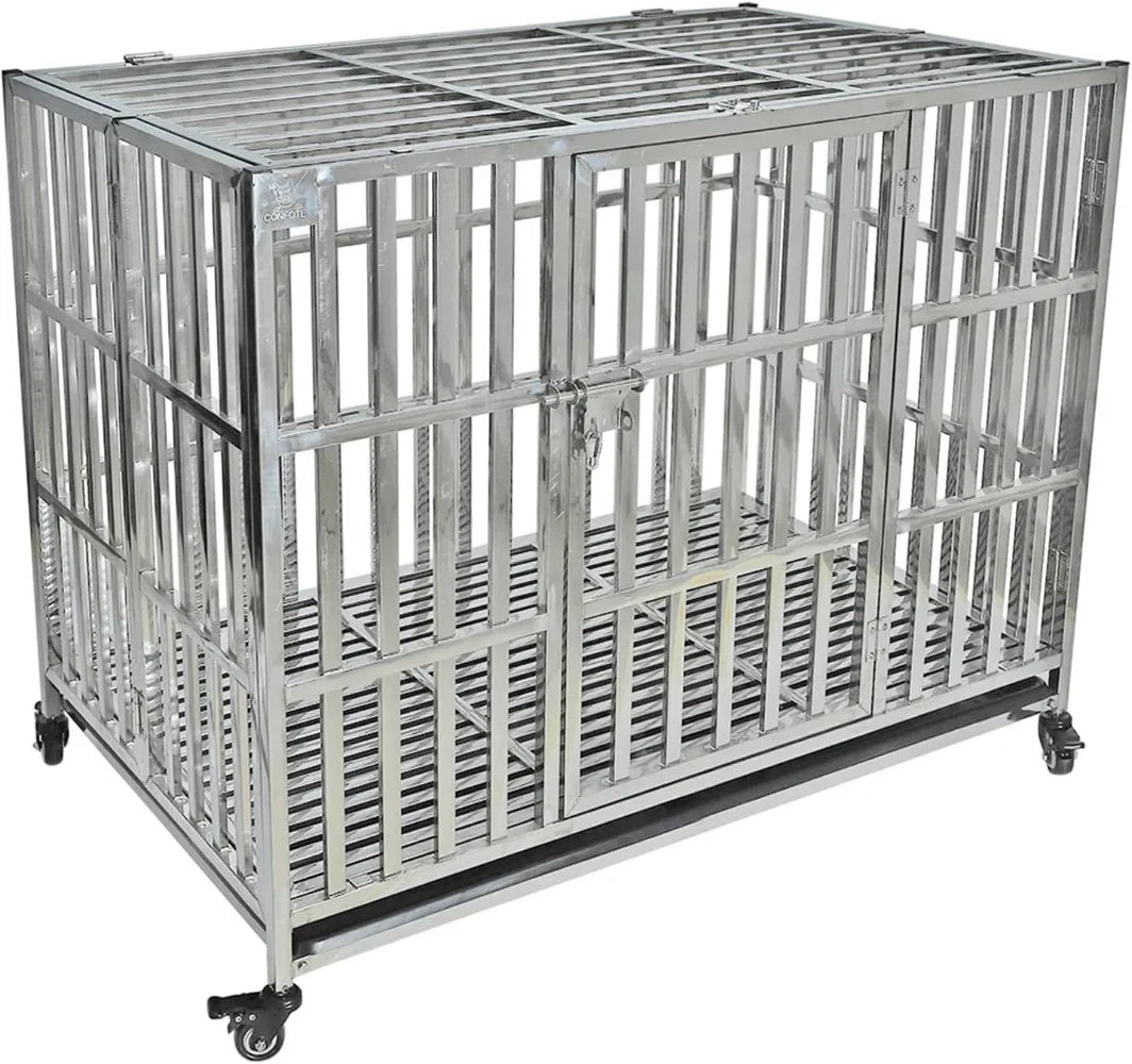 Stackable Stainless Steel Dog Crate With Locking Wheels
