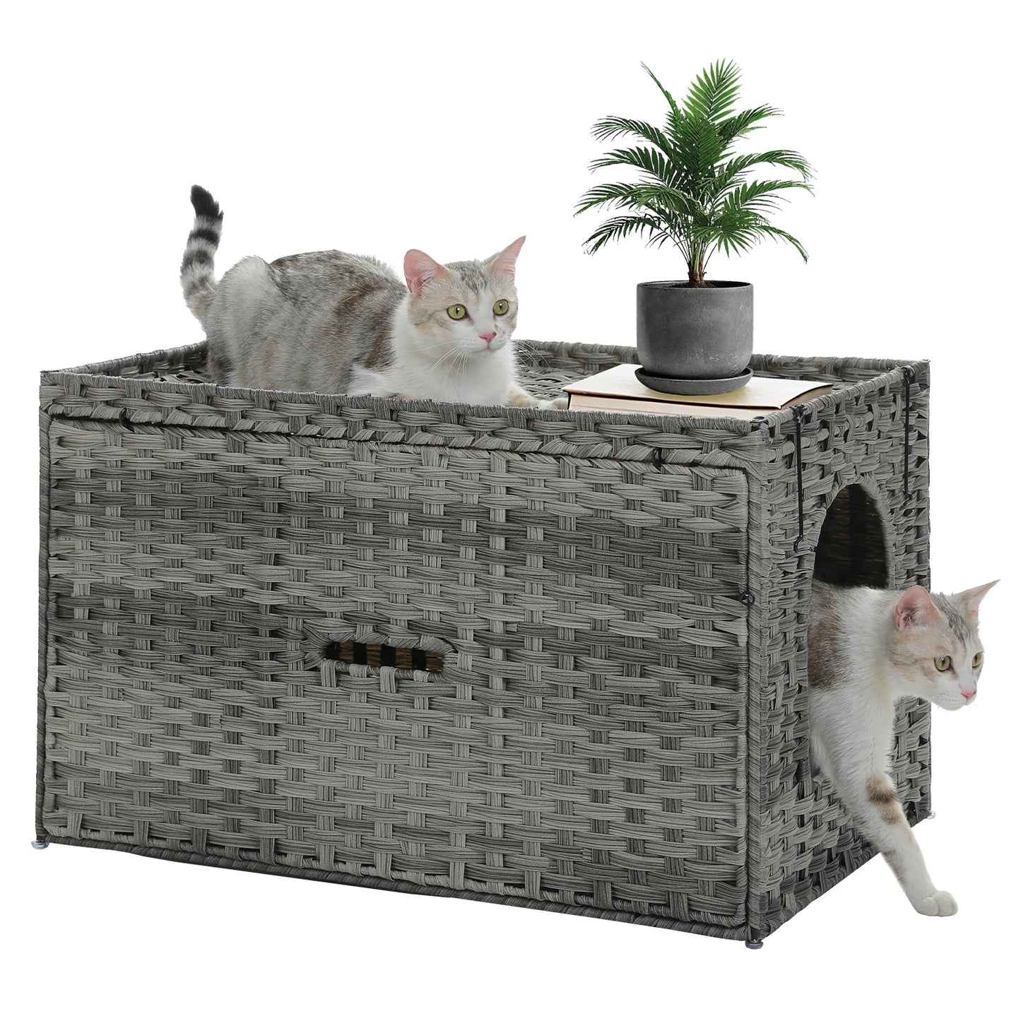 Rattan Cat Litter Box Enclosure with Stylish Flip-Up Design