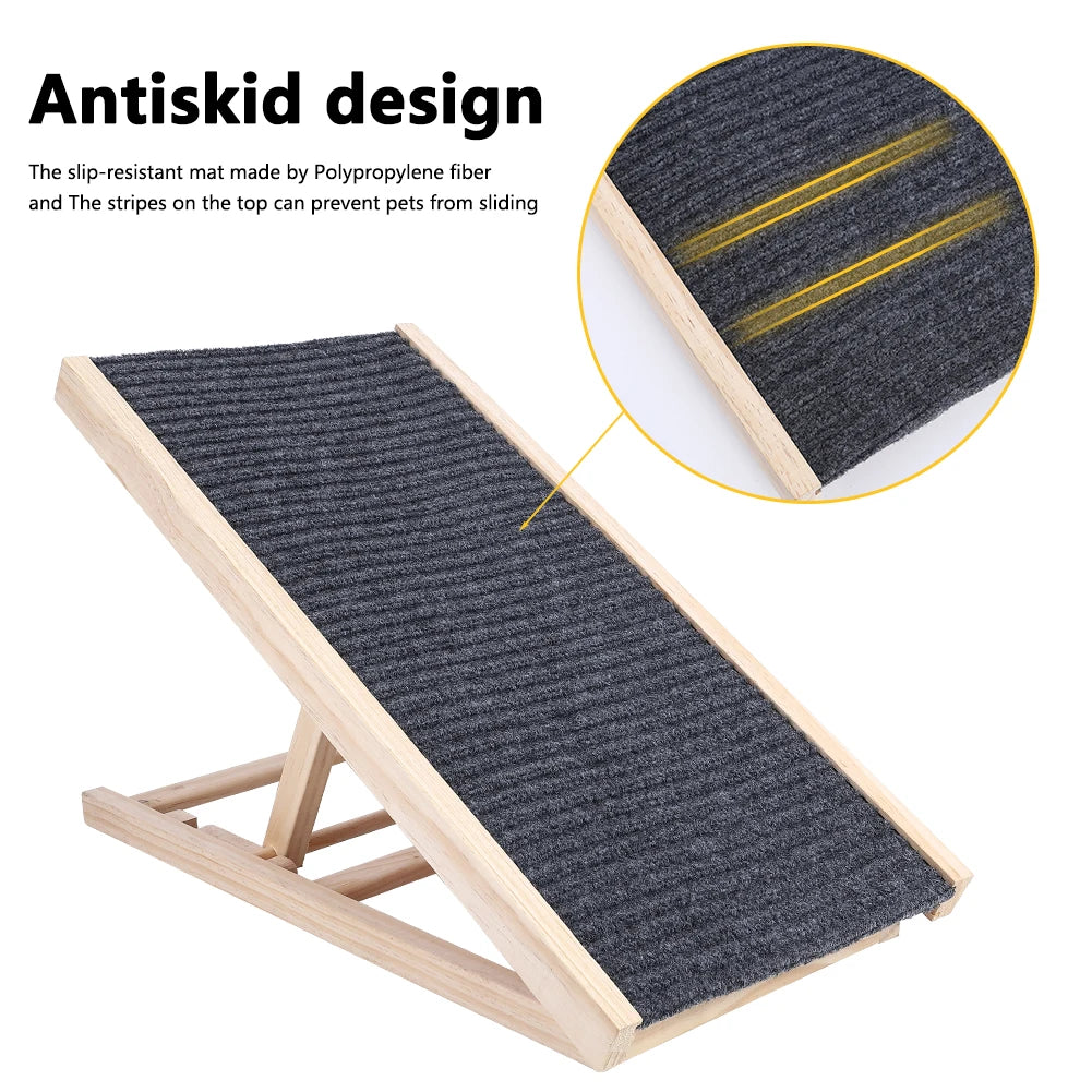 Pet Dog Ramp Ladder Natural Pine Wooden 