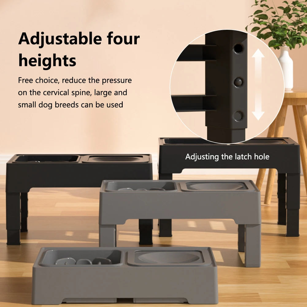 3 In 1 Pet Dog Stainless Steel Slow Feed Drinking Water Bowl Adjustable Height Large Pet Slow Food Bowl