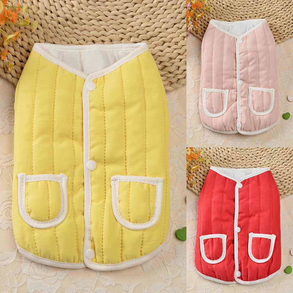 Cotton Padded Dog Coat Vest With Practical Front Pockets