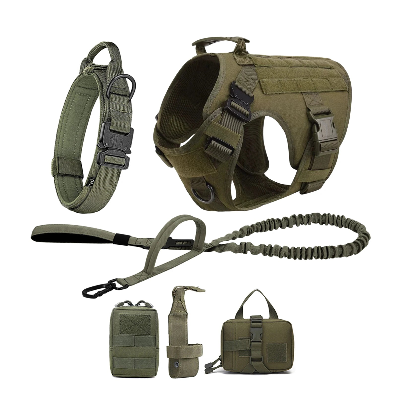 Tactical Dog Harness Collar Leash Molle Pouches For Medium Large Dogs