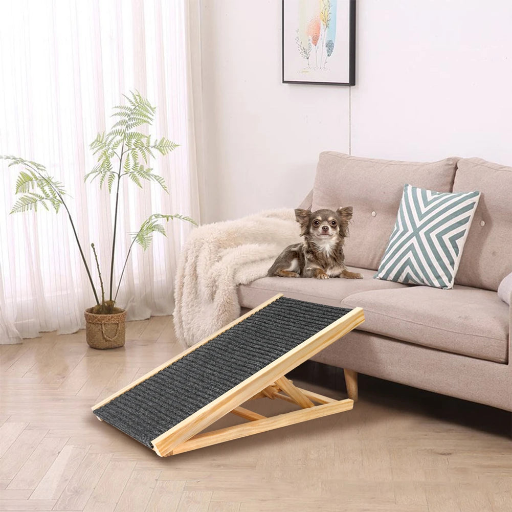 Pet Dog Ramp Ladder Natural Pine Wooden 