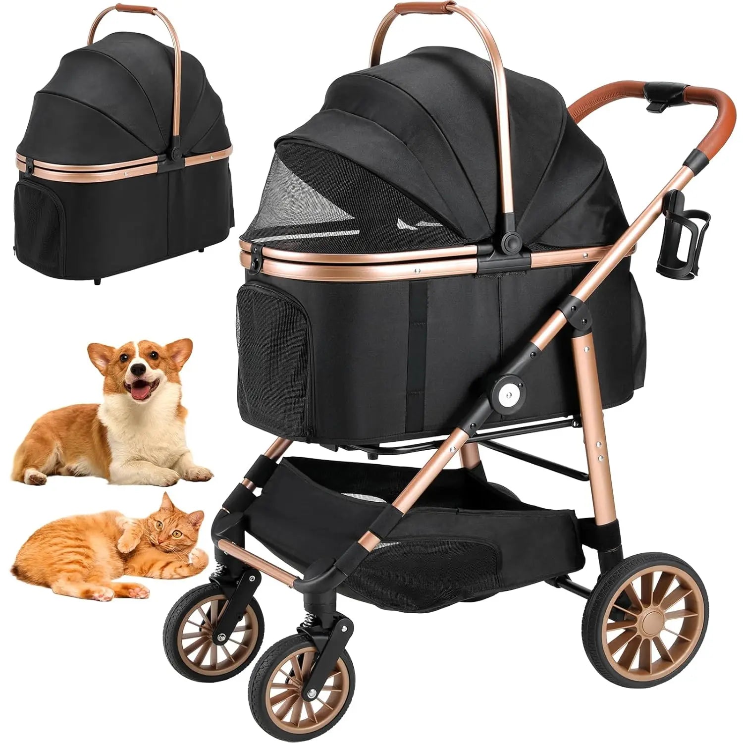 360° High Wheels Transport Foldable Cat Pet Stroller 