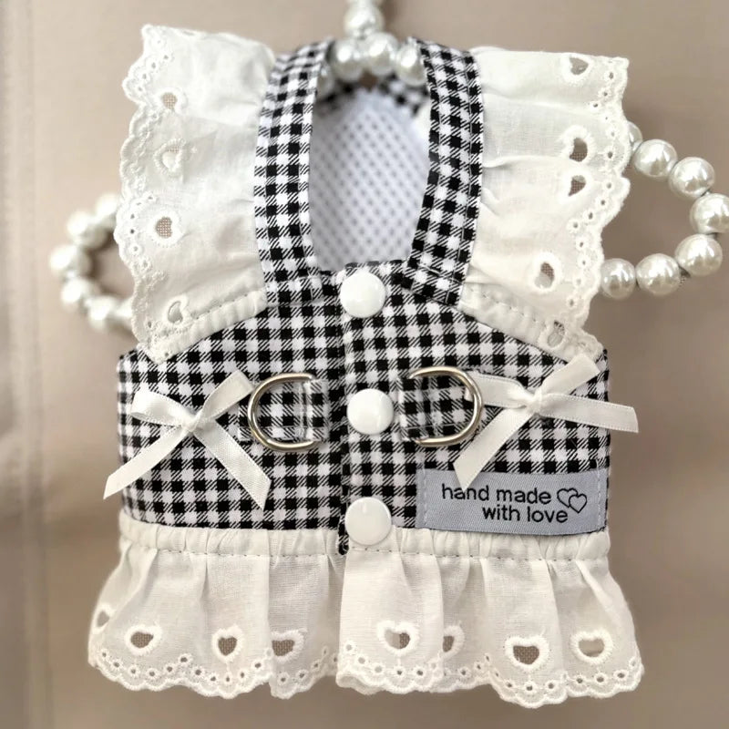Lace Puppy Plaid Summer Clothes Harness Vest for Dogs