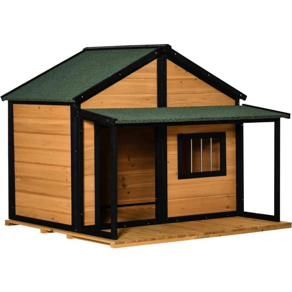Outdoor Cabin Style Wooden Dog House With Porch Kennel