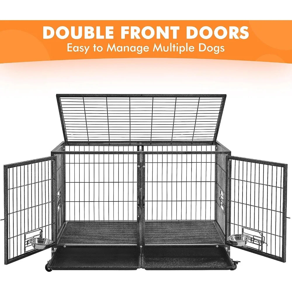 Stackable Heavy Duty Dog Crate With Removable Divider Doors