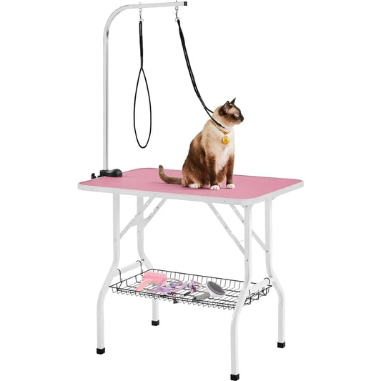 Foldable Portable Pet Grooming Table - 36in Professional Dog Cat Trimming Table w/Adjustable Arm & 2 Nooses, Maximum