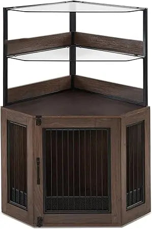 Elegant Glass Shelves Corner Dog Crate Furniture Indoor Use
