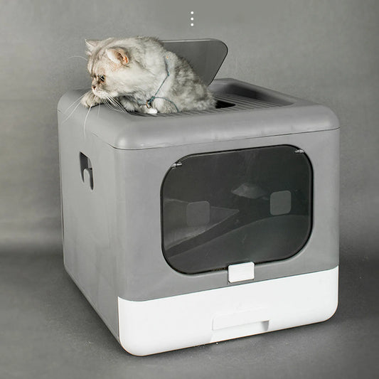 New Foldable Cat Litter Box Front Entry & Top Exit Toilet Boxes Enclosed Foldable Kitty Toilet Extra Large Pet Toilet