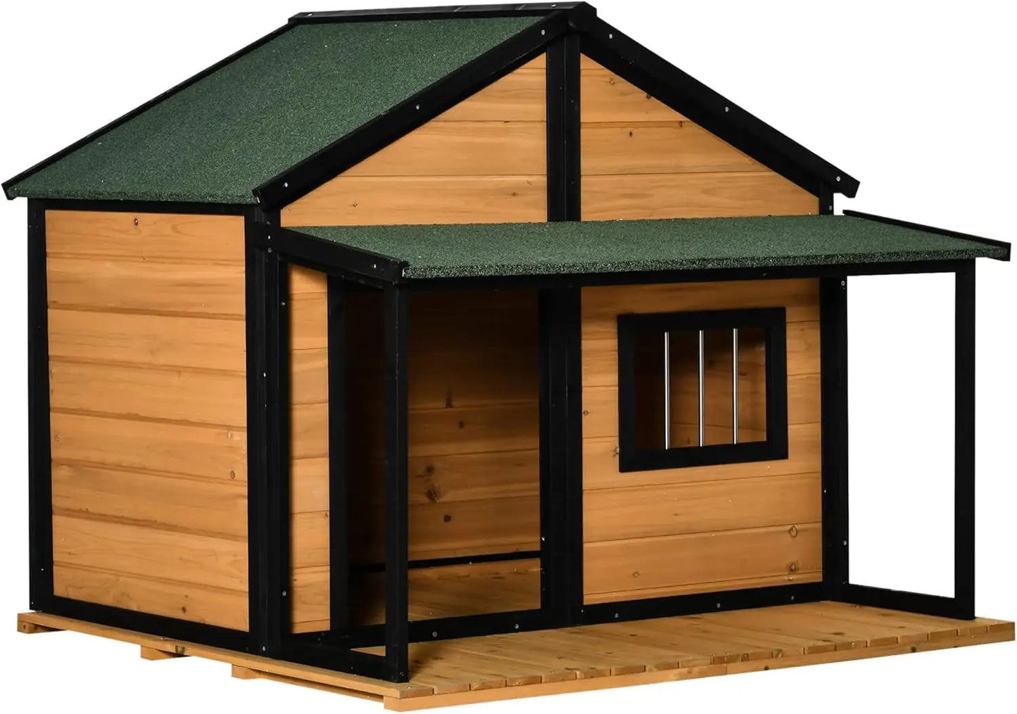 Outdoor Cabin Style Wooden Dog House With Porch Kennel