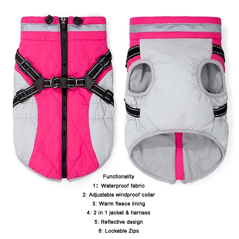 Waterproof Dog Jacket With Harness For Winter Warmth