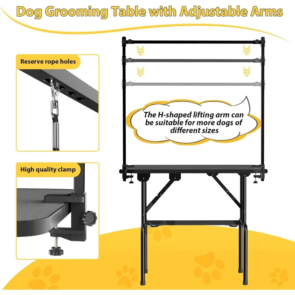36 Inch Dog Grooming Table, Foldable Pet Grooming Tables at Home with Adjustable Arm, Nooses, Mesh Tray