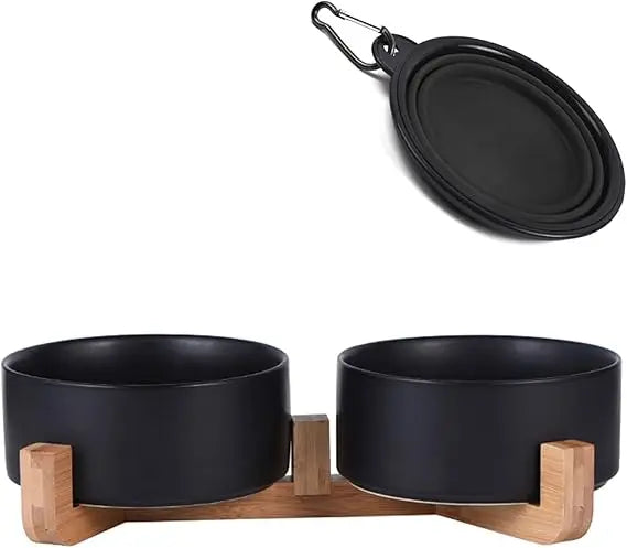 Ceramic Cat And Dog Bowls Set With Stand Anti Slip
