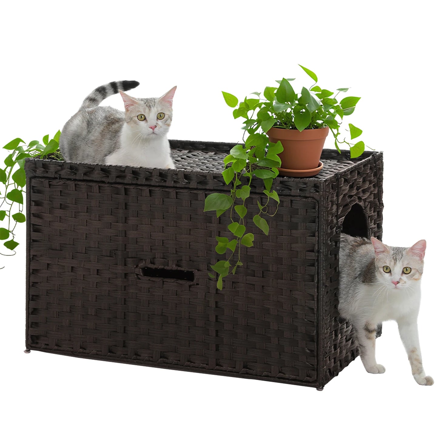 Rattan Cat Litter Box Enclosure with Stylish Flip-Up Design