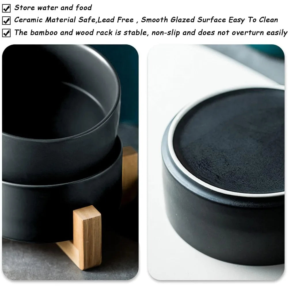 Ceramic Cat And Dog Bowls Set With Stand Anti Slip