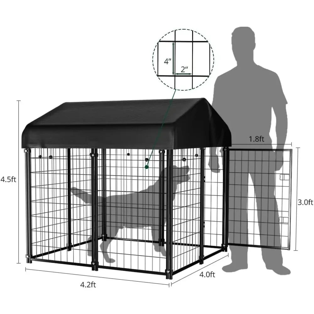 Outdoor Dog Kennel With Waterproof Roof Cover For Shelter