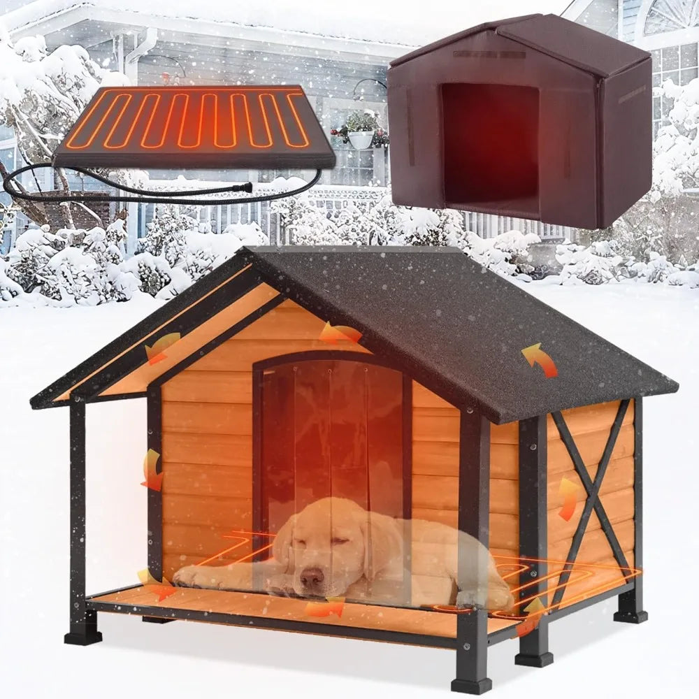 Heated Outdoor Dog House Insulated Weatherproof Wooden