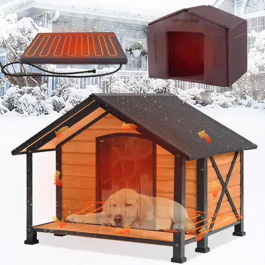 Heated Outdoor Dog House Insulated Weatherproof Wooden