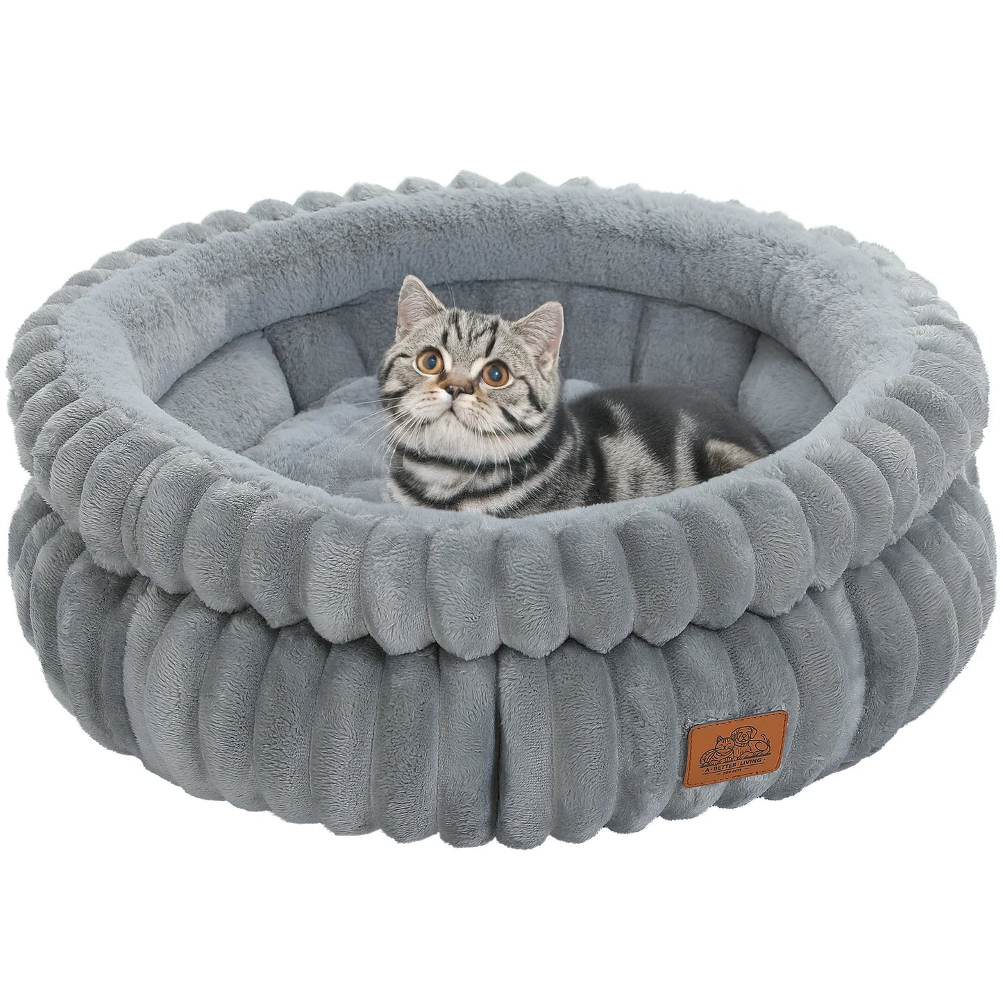 Cozy Cat Bed With Anti Slip Bottom Fluffy Cushion For Indoor Pets Removable Cover Available In Grey And Brown