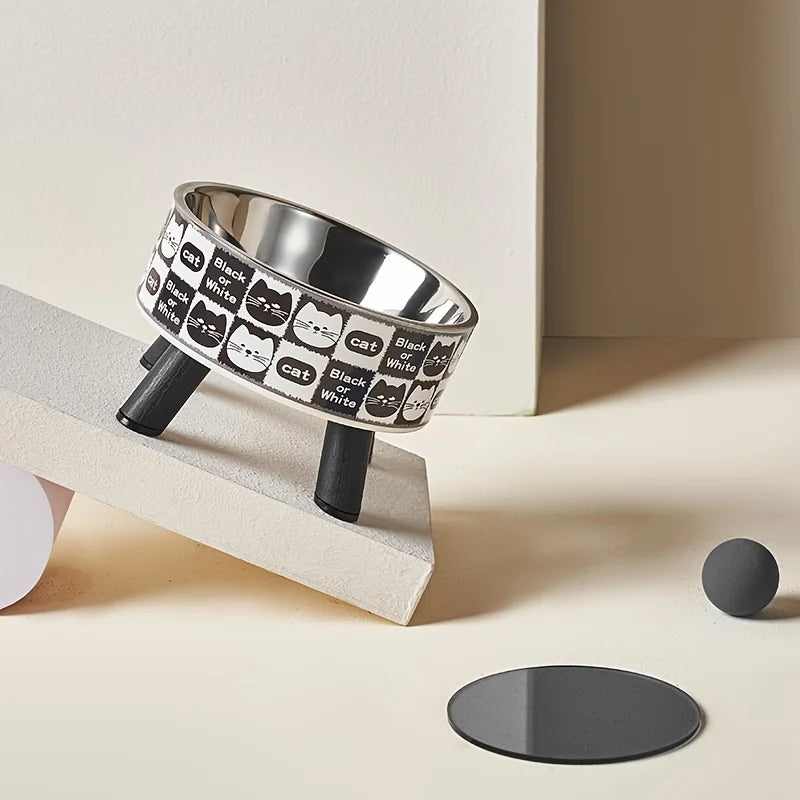 Elevated Stainless Steel Cat Bowl with Neck Protection and Anti Slip Feeding Tray