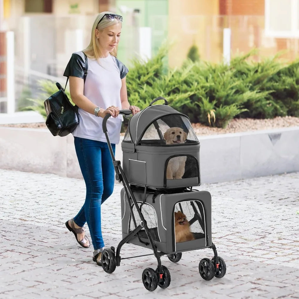 Double Dog Stroller for 2 Dogs Detachable Carriers