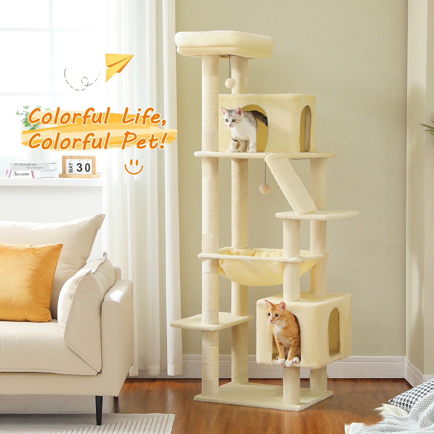 Cat Tree Tower With Hammock And Scratching Post Perch