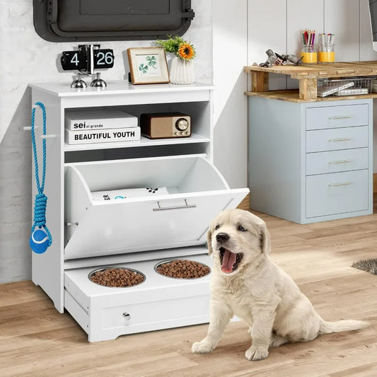 Pet Feeder Station, Dog Food Storage Container with Double 