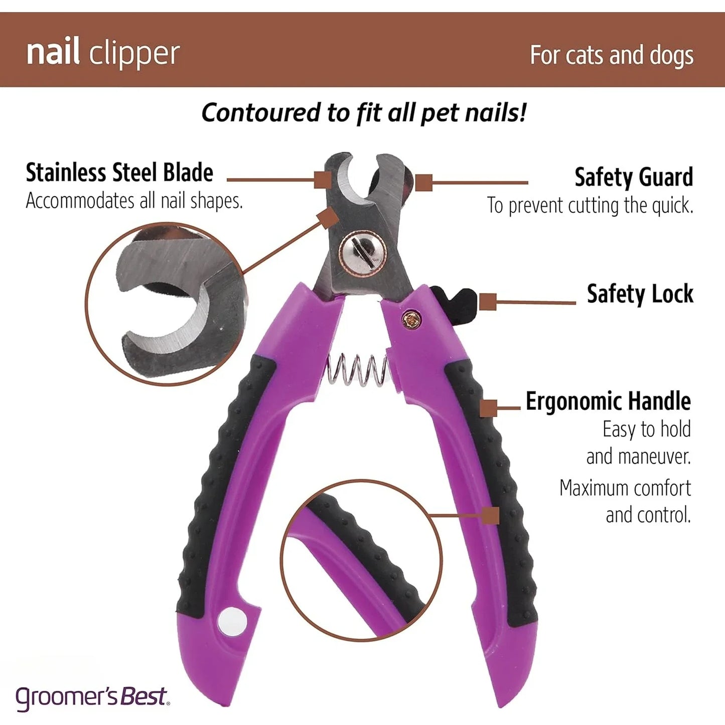 Groomer's Best Nail Clipper for Dogs and Cats Stainless Steel Rose Color