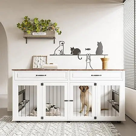 Wooden Dog Crate Cabinet With Two Doors TV Stand Storage