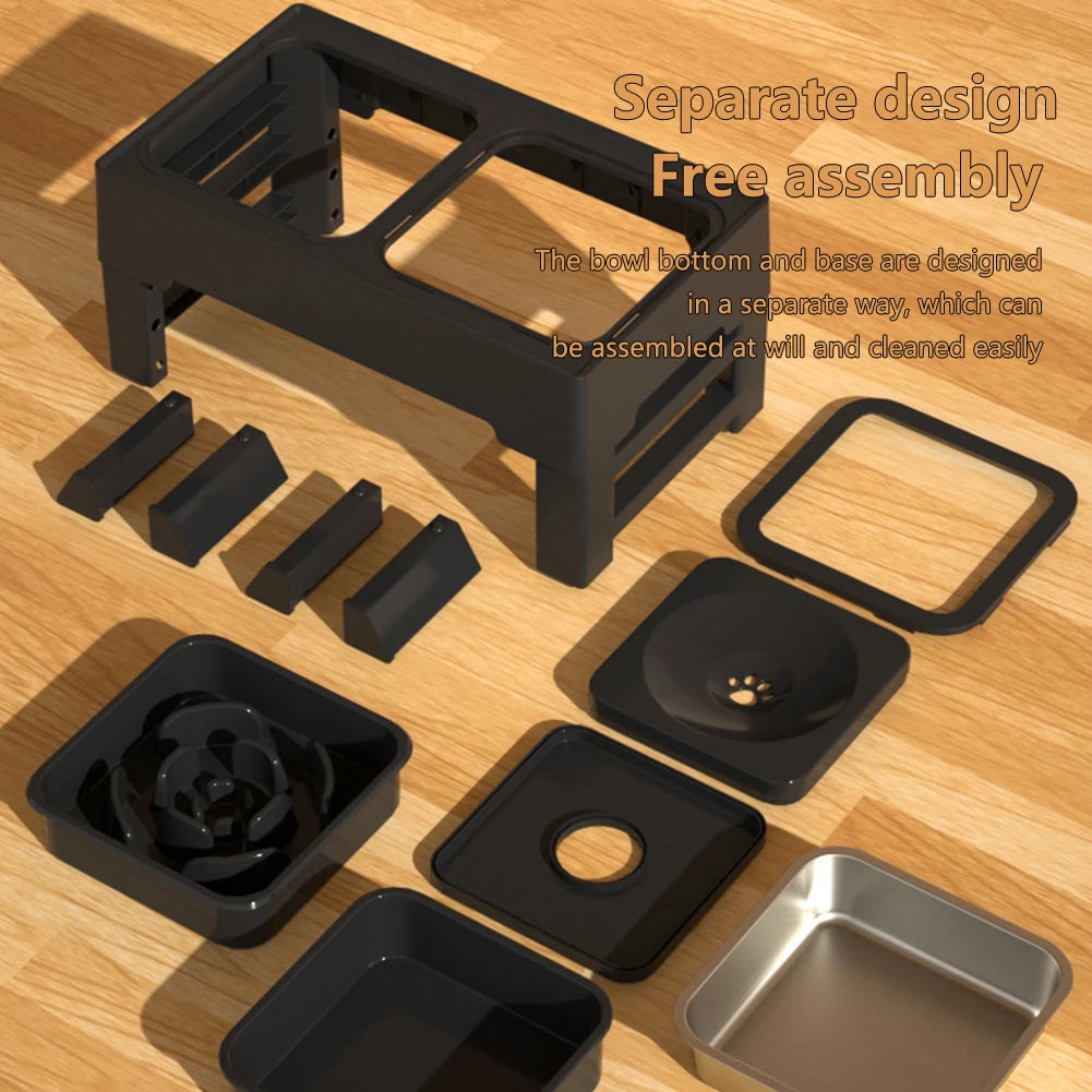 3 In 1 Pet Dog Stainless Steel Slow Feed Drinking Water Bowl Adjustable Height Large Pet Slow Food Bowl