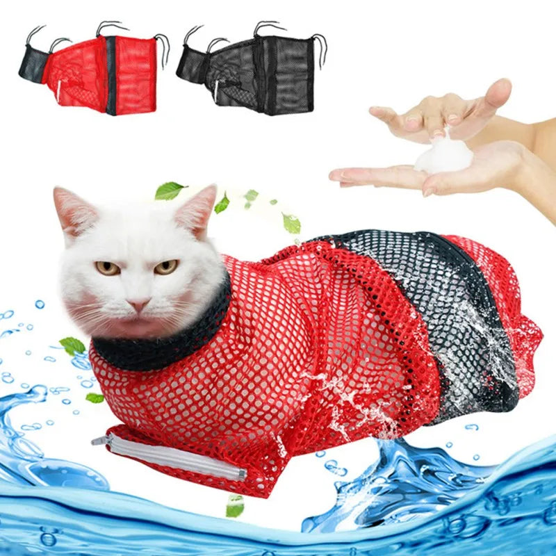 Mesh Cat Groom Bath Bag Adjustable Restraint For Nail Trim