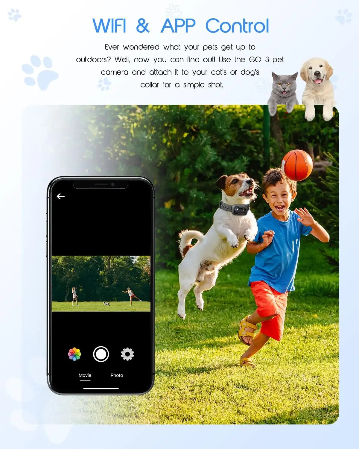 4K Cat Collar Camera HD WiFi Pet Camera with 64GB SD Card Mini Action Camera for Dogs and Cats