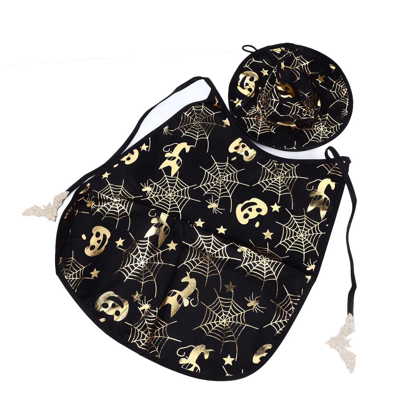 Halloween Pumpkin Cape Pet Costume Set Spiderweb Pattern