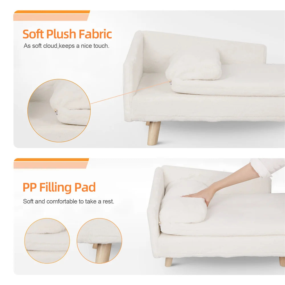 Luxurious Raised Dog Sofa Bed With Backrest And Wooden Legs