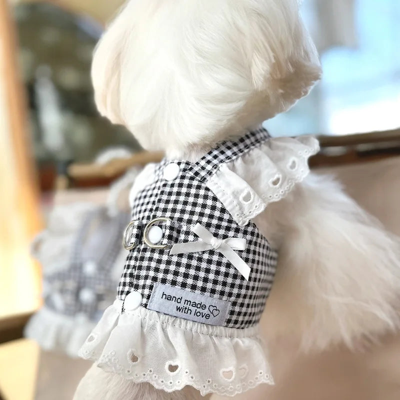 Lace Puppy Plaid Summer Clothes Harness Vest for Dogs