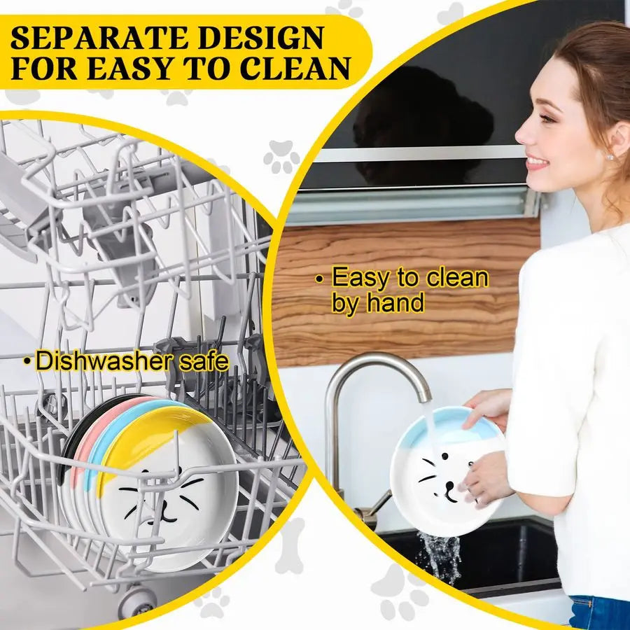 Cat Feeder, 4 Pcs Elevated Ceramic Cat Bowls with Metal Stand, Whisker