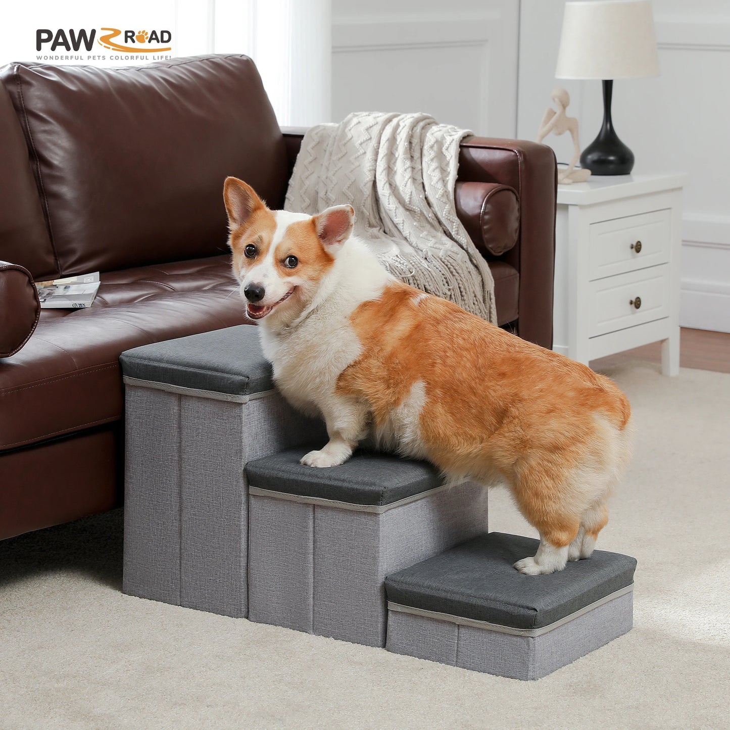 Foldable 3-Tier Dog Stairs with Storage for Easy Access