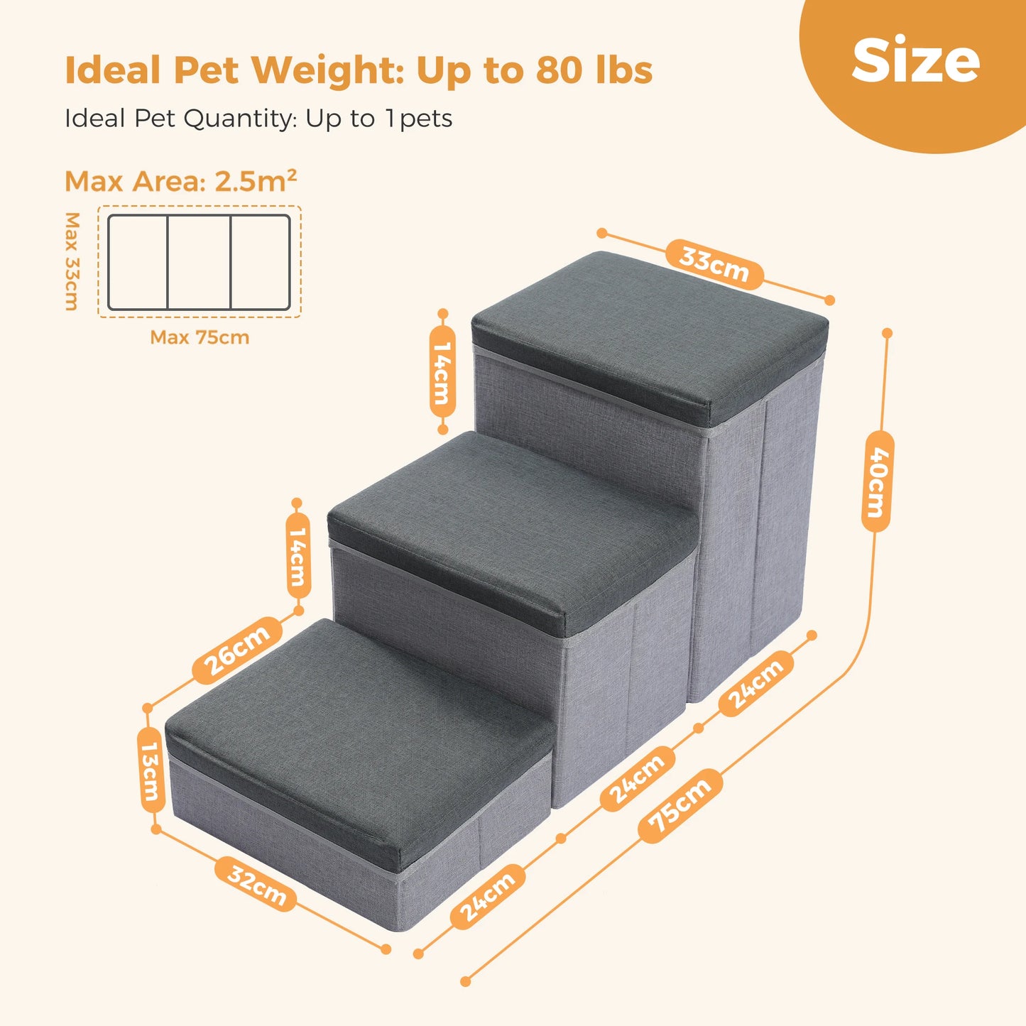 Foldable 3-Tier Dog Stairs with Storage for Easy Access