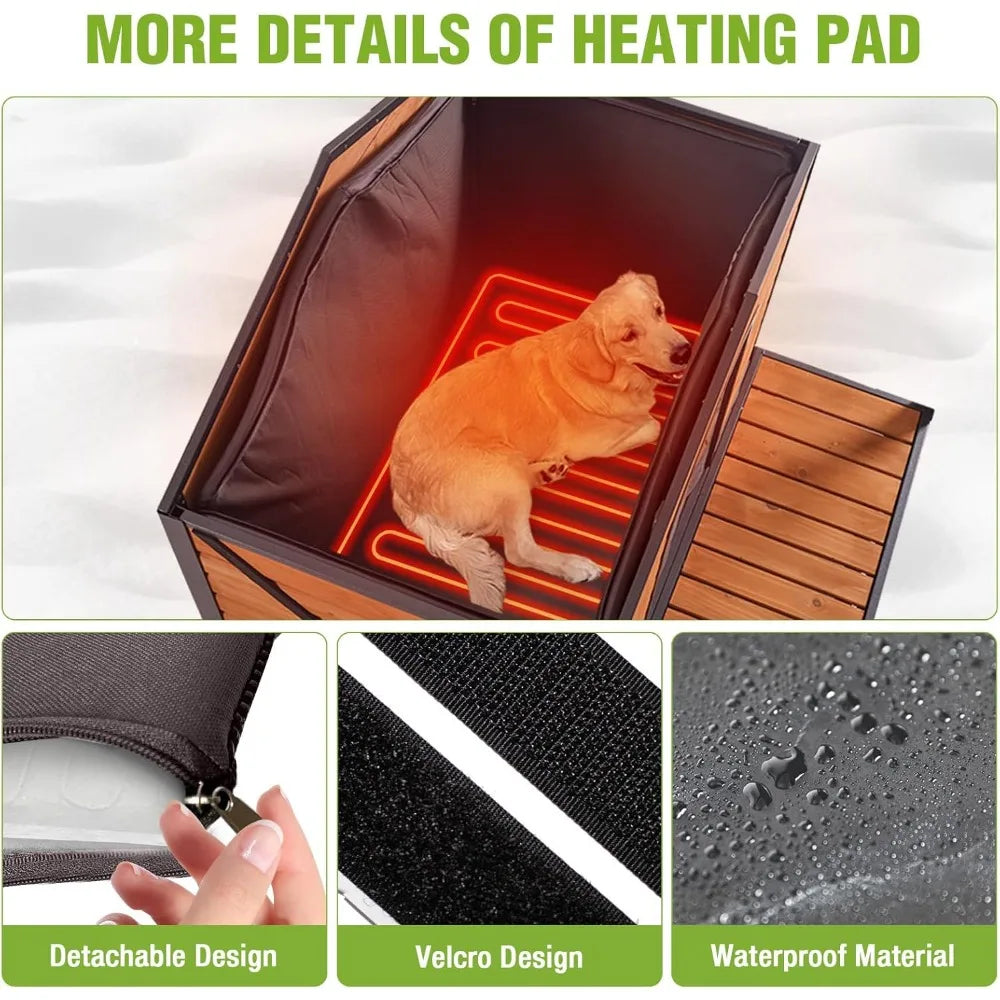 Heated Outdoor Dog House Insulated Weatherproof Wooden