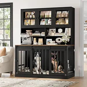 Dog Crate Furniture for Pets with Divider and Four Doors