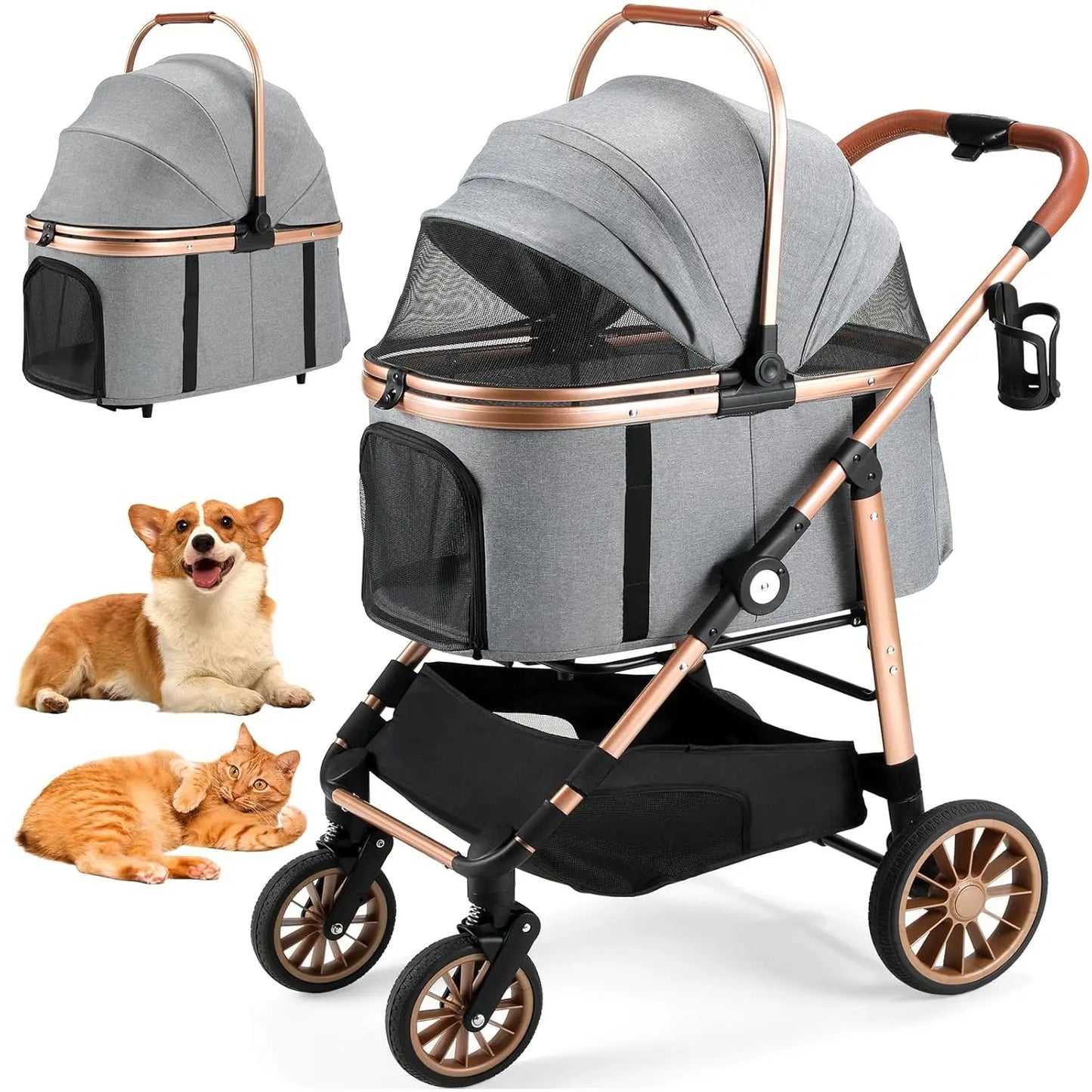 360° High Wheels Transport Foldable Cat Pet Stroller 