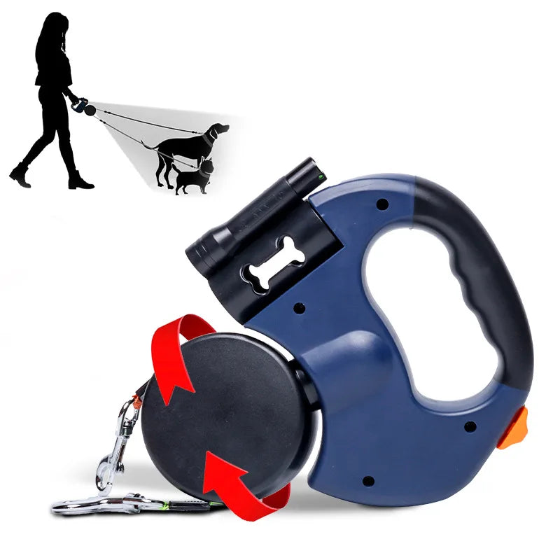 Automatic Retractable Two End Pet Leash with Flashlight for Easy Walking 10 Feet Long