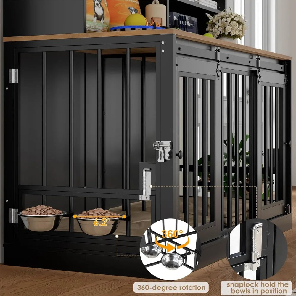 Dog Crate Furniture for Pets with Divider and Four Doors