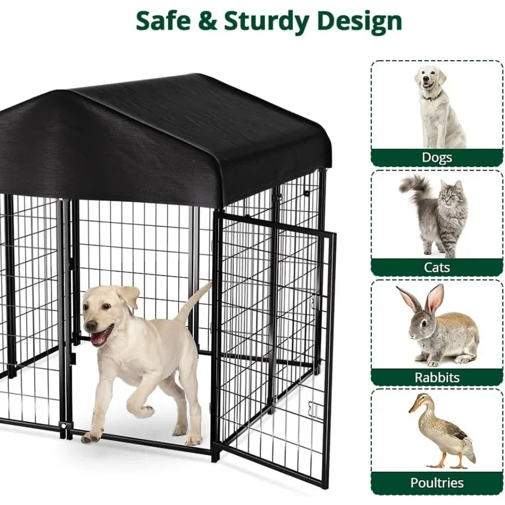 Outdoor Dog Kennel With Waterproof Roof Cover For Shelter