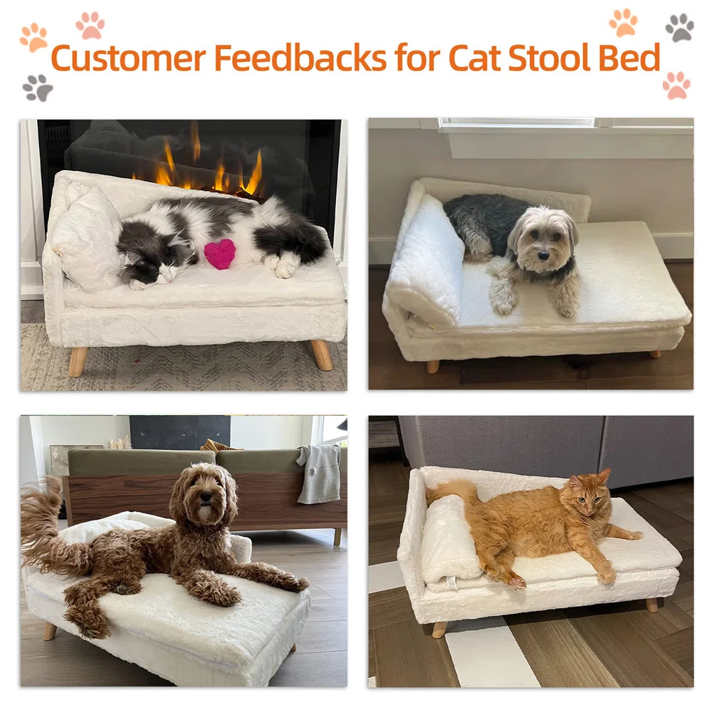 Luxurious Raised Dog Sofa Bed With Backrest And Wooden Legs