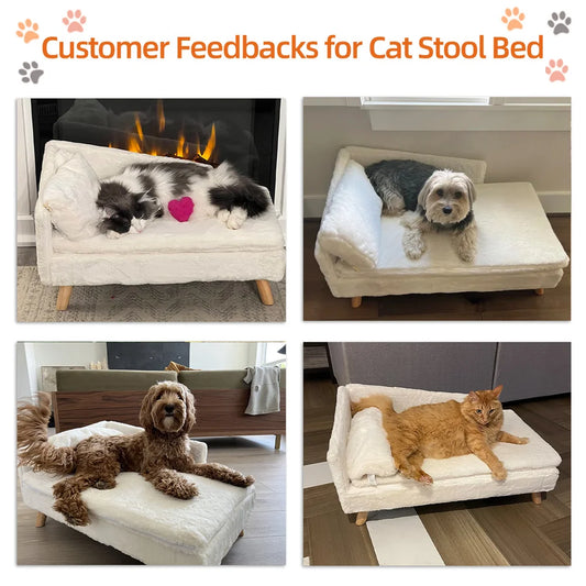 Luxurious Raised Dog Sofa Bed With Backrest And Wooden Legs